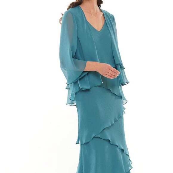 NWT Marsoni by Colors M309 Mother of the Bride Dress Chiffon Teal Size 8 - Picture 1 of 9